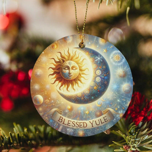 Moon Sun Ceramic Christmas Ornament for Yule Tree Decorations