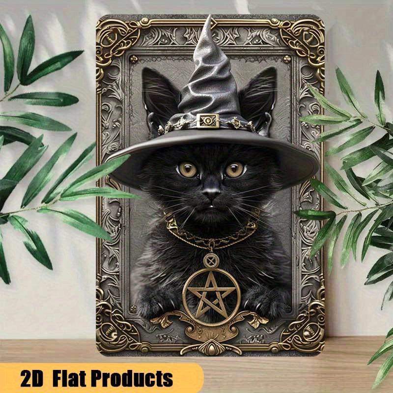 Wizard Cat Wall Art Wall Art Wicca Black Cat Metal Sign Witchcraft Wall Decor-MoonChildWorld