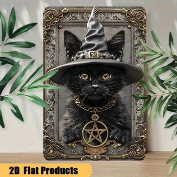 Wizard Cat Wall Art Wall Art Wicca Black Cat Metal Sign Witchcraft Wall Decor