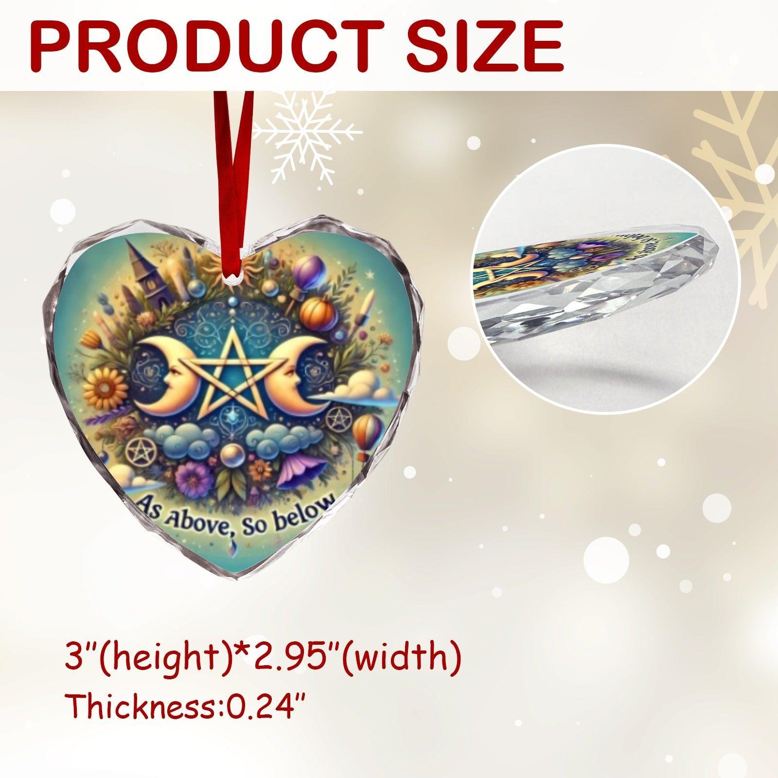 Pentagram Triple Moon Pagan Yule Heart-Shaped Crystal Glass Ornament-MoonChildWorld