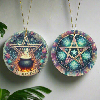 Cauldron Pentagram Wicca Ceramic Christmas Ornament