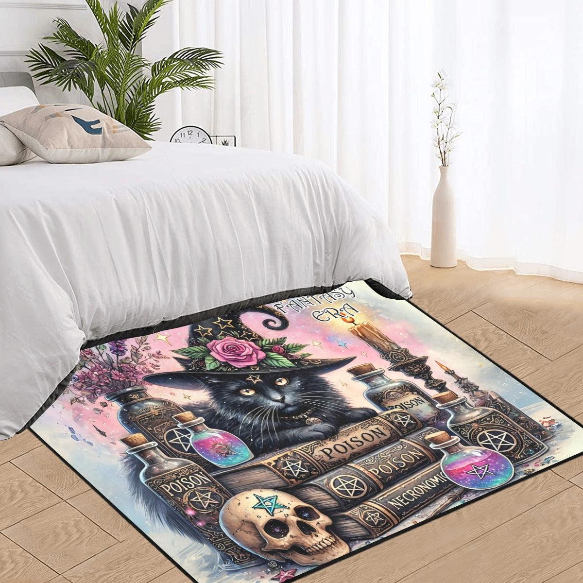 Gothic Black Cat Wiccan Area Rug Witchy Cat Witchcraft Carpet for Halloween-MoonChildWorld