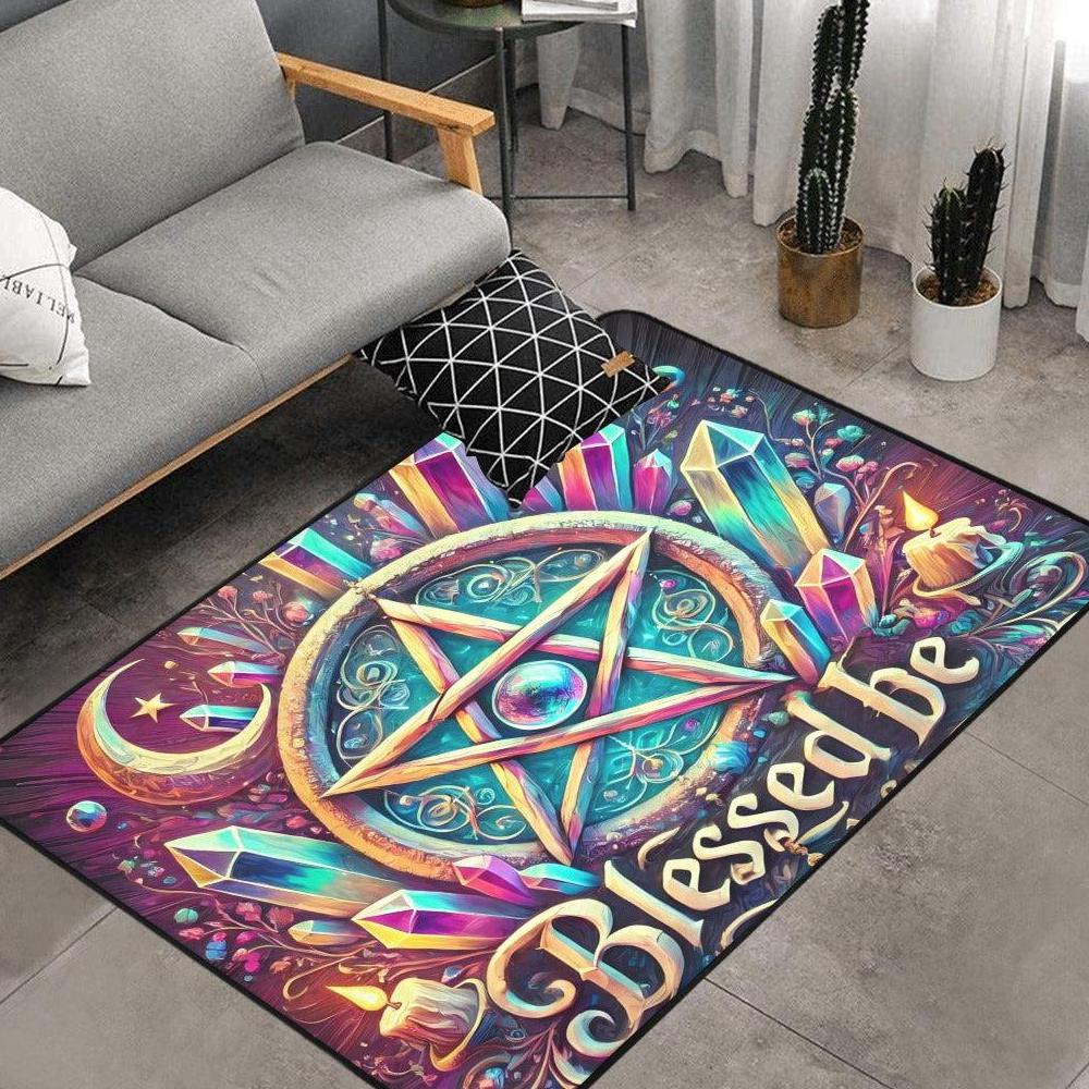 Crystal Pentacle Pagan Area Rug Blessed Be Wiccan Carpet-MoonChildWorld