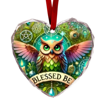 Pentacle Wicca Owl Christmas Heart-Shaped Crystal Glass Ornament