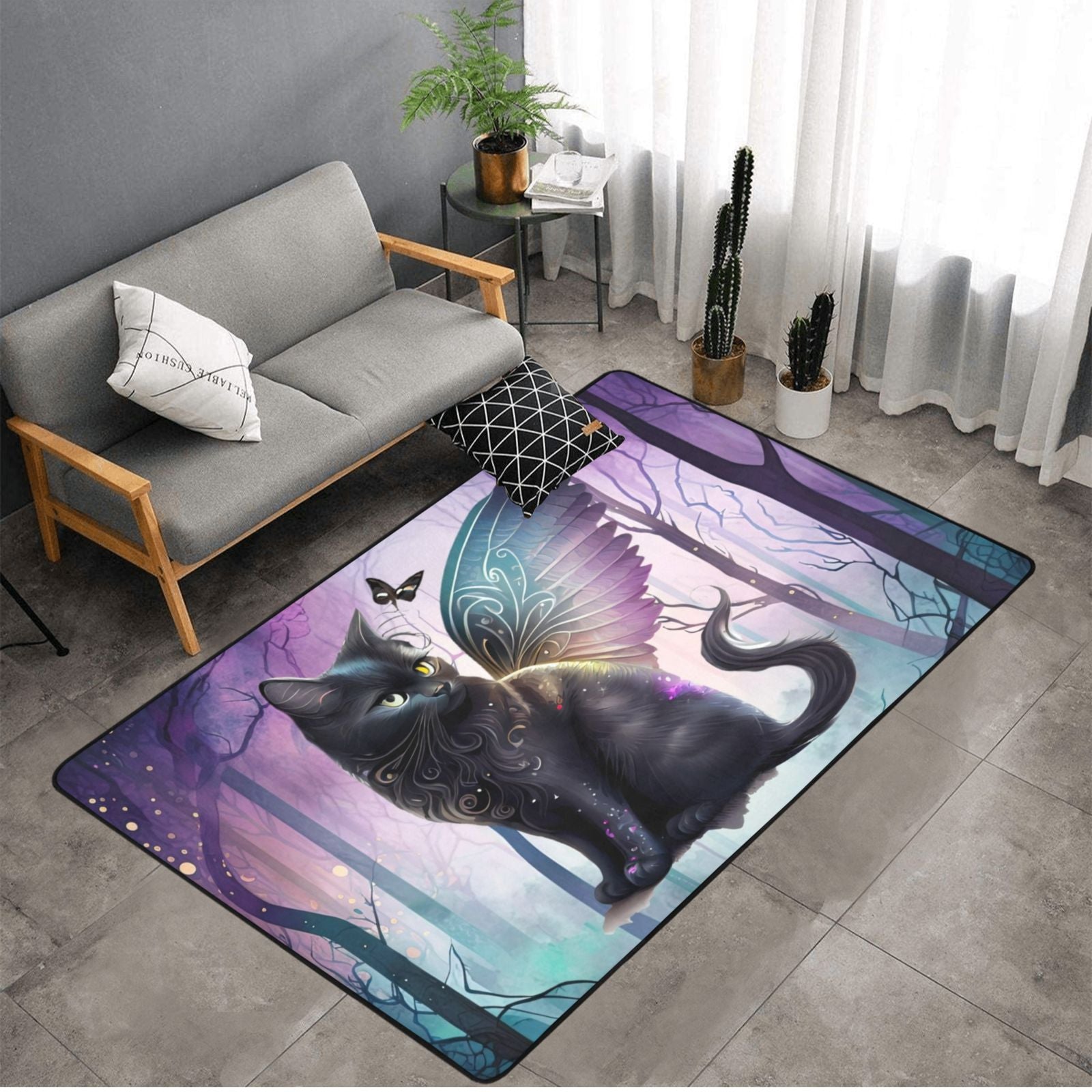 Gothic black cat area rug Halloween rug-MoonChildWorld