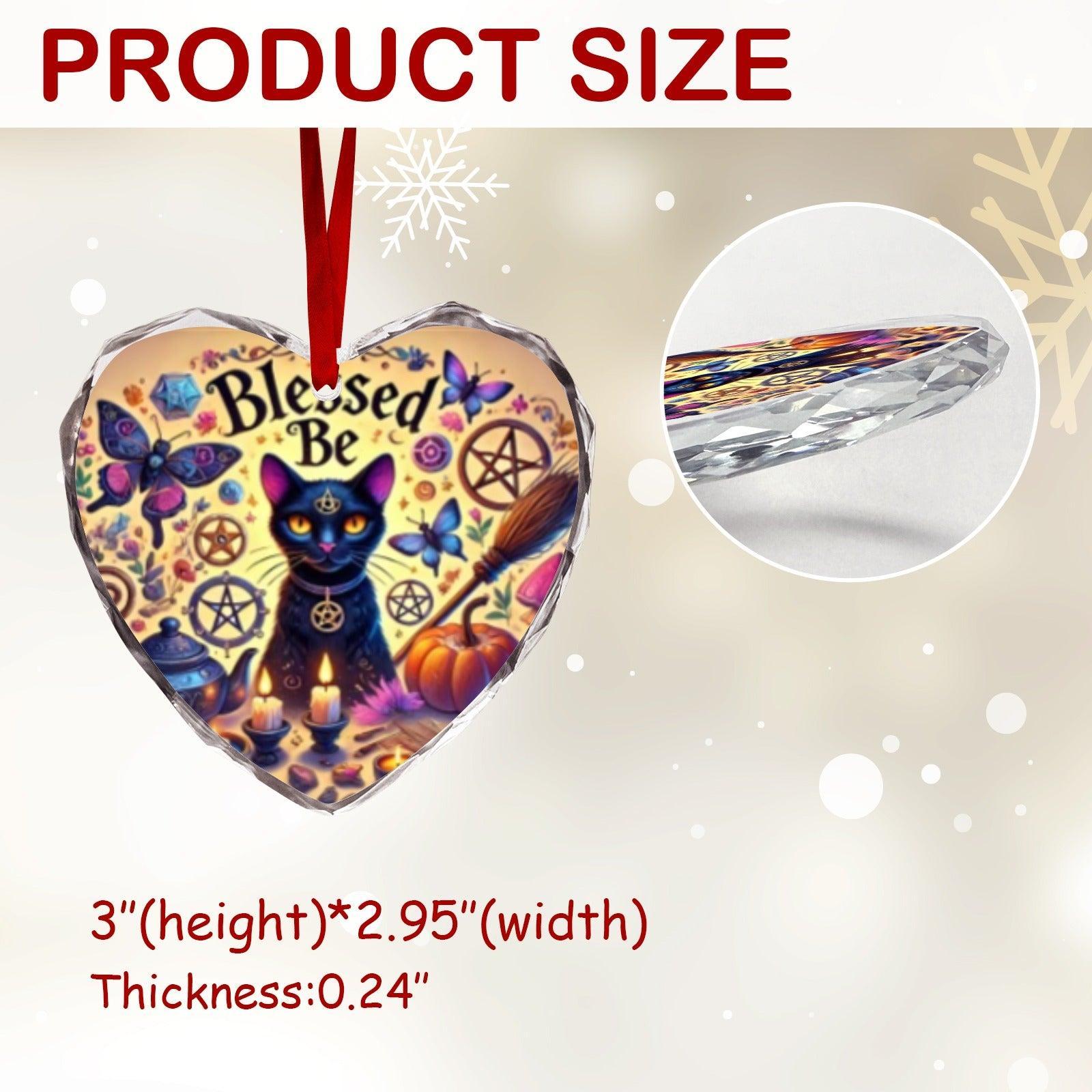 Wicca Black Cat Witchy Christmas Heart-Shaped Crystal Glass Ornament-MoonChildWorld
