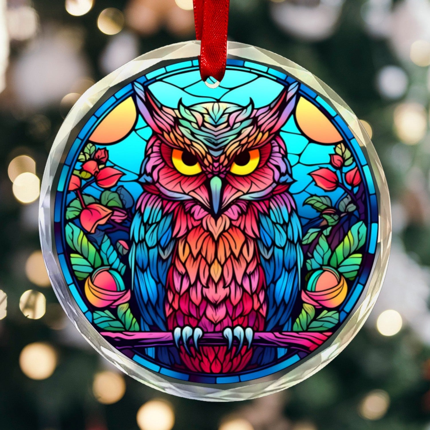 Wild Owl Glass Christmas Ornament-MoonChildWorld