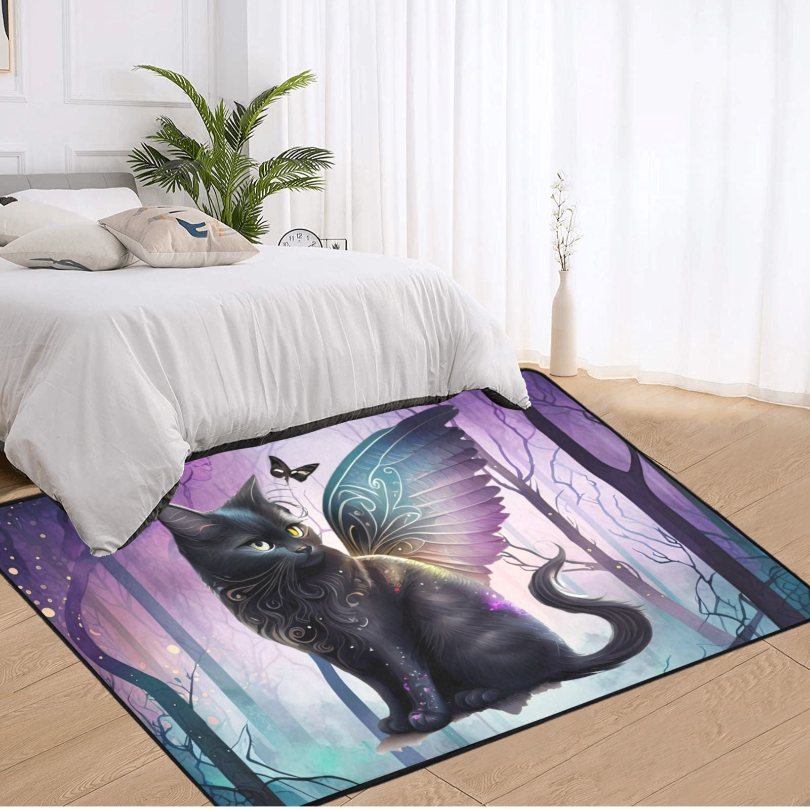 Gothic black cat area rug Halloween rug-MoonChildWorld