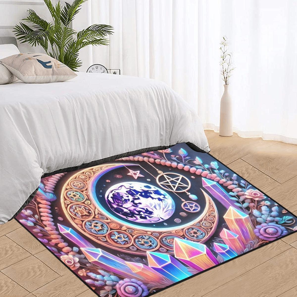 Crystal Moon Wiccan Area Rug Pagan Carpet Witchy Area Rug Home Decor-MoonChildWorld