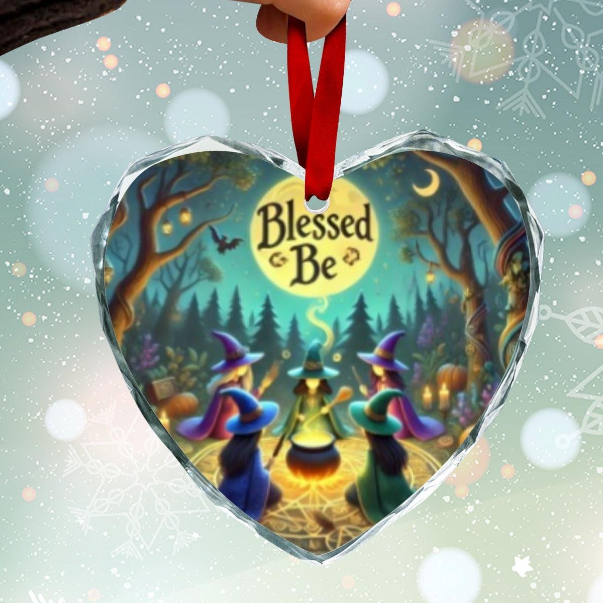 Halloween Forest Witches Christmas Heart-Shaped Crystal Glass Ornament-MoonChildWorld