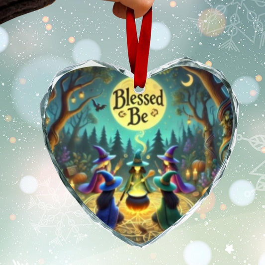 Halloween Forest Witches Christmas Heart-Shaped Crystal Glass Ornament
