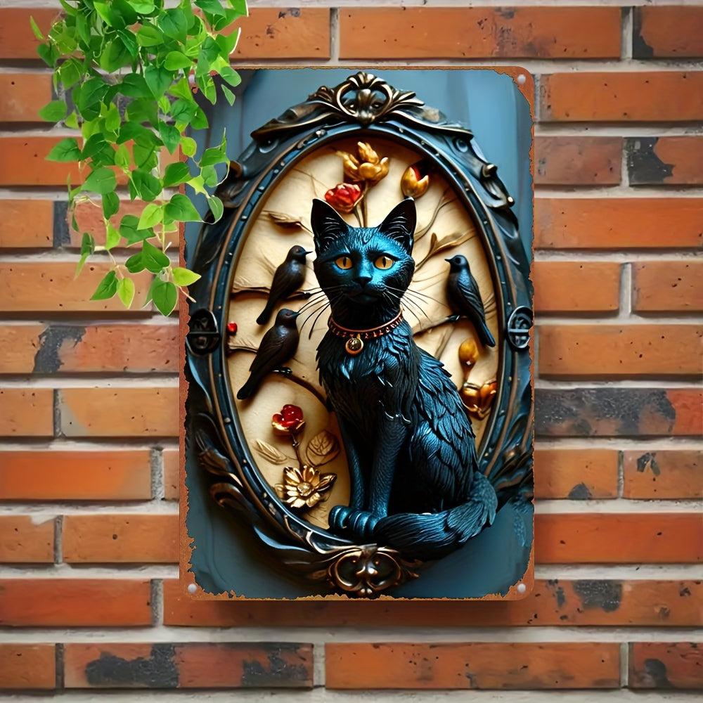 Ravens and Black Cat Metal Tin Sign Occult Cat Wall Art for Gothic Decor-MoonChildWorld