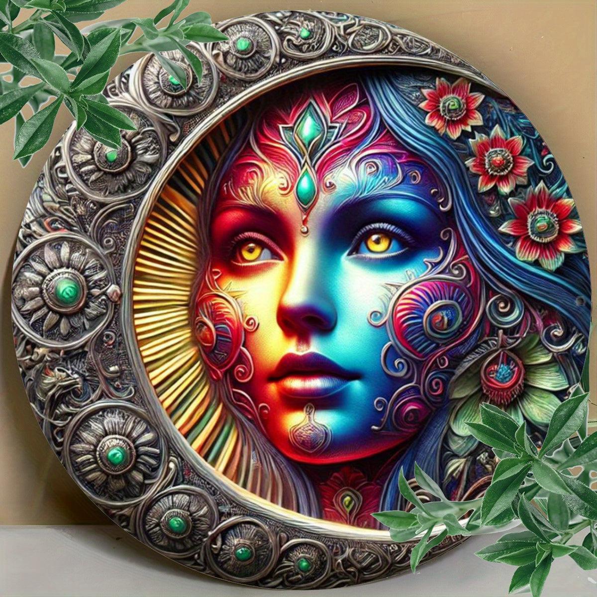 Moon Goddess Wall Decor Celestial Goddess Metal Sign for Pagan Home Decorations-MoonChildWorld