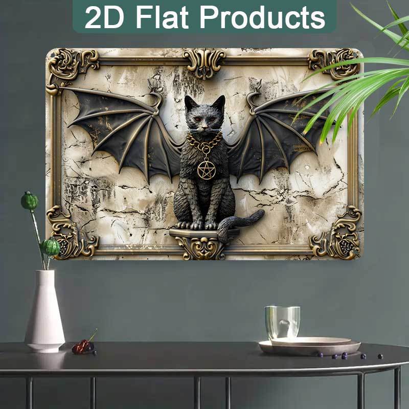 Gothic Demon Cat Wall Art Wicca Black Cat Metal Sign Witchcraft Wall Decor-MoonChildWorld