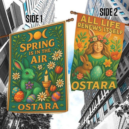 Wiccan Ostara Sabbat Garden Flag and House Flag for Pagan Spring Home Decor
