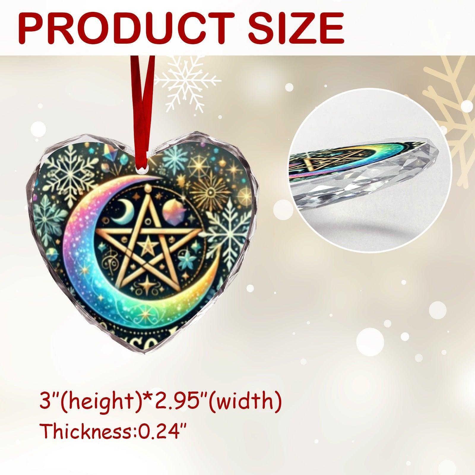 Crescent moon Pentagram Wicca Yule Heart-Shaped Crystal Glass Ornament-MoonChildWorld