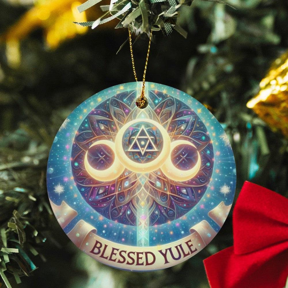 Pentacle Triple Moon Ceramic Christmas Ornament for Yule Tree Decorations-MoonChildWorld