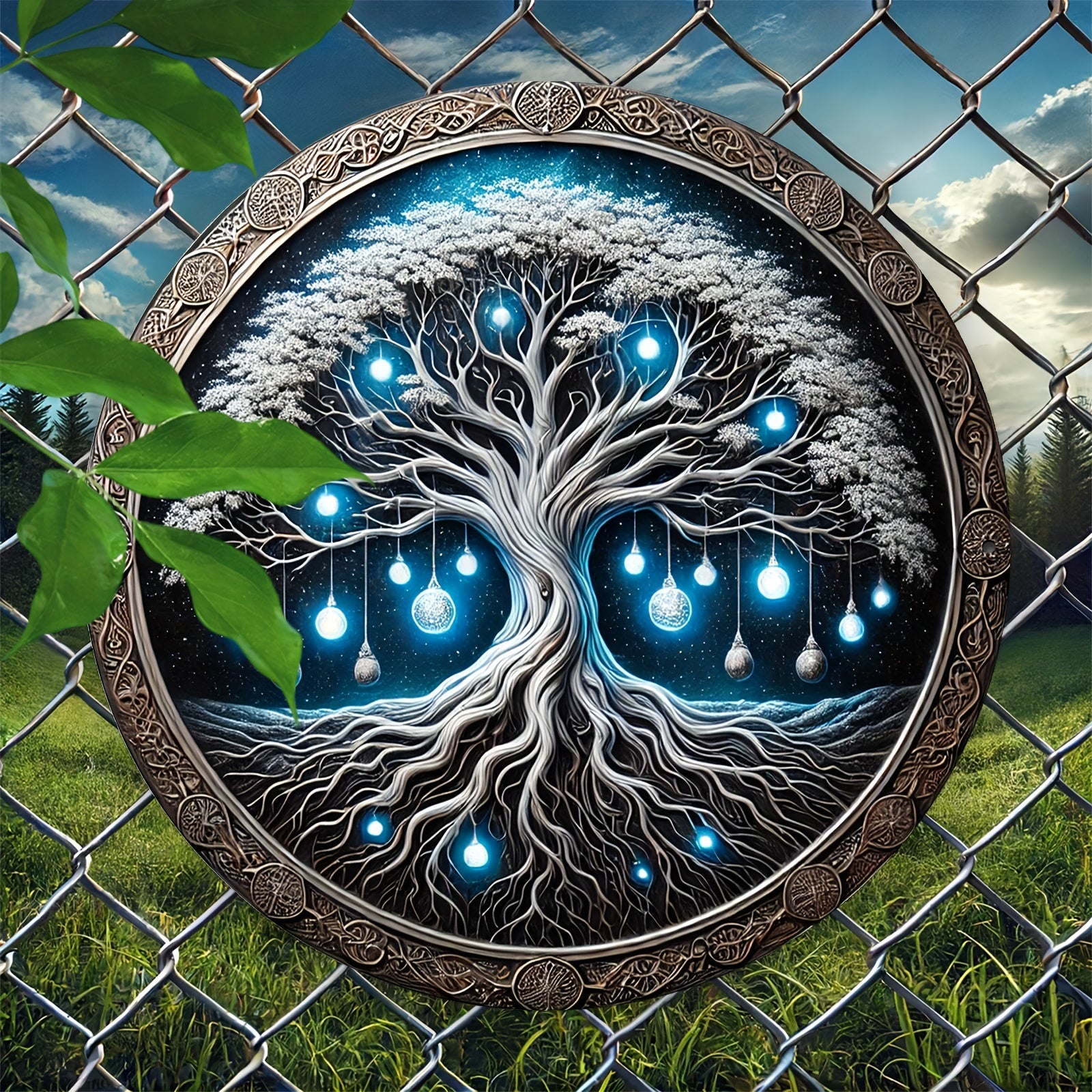 Blue Tree Of Life Mandala Wall Art Tree Of Life Metal Sign Pagan Decor-MoonChildWorld