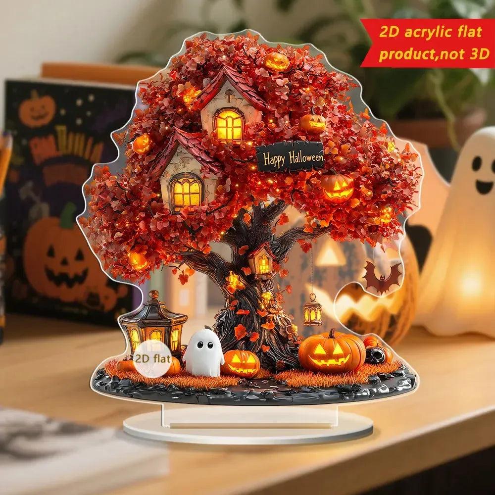 2D Acrylic Spooky Pumpkin Ghost Tree of life Halloween Desktop Ornaments-MoonChildWorld