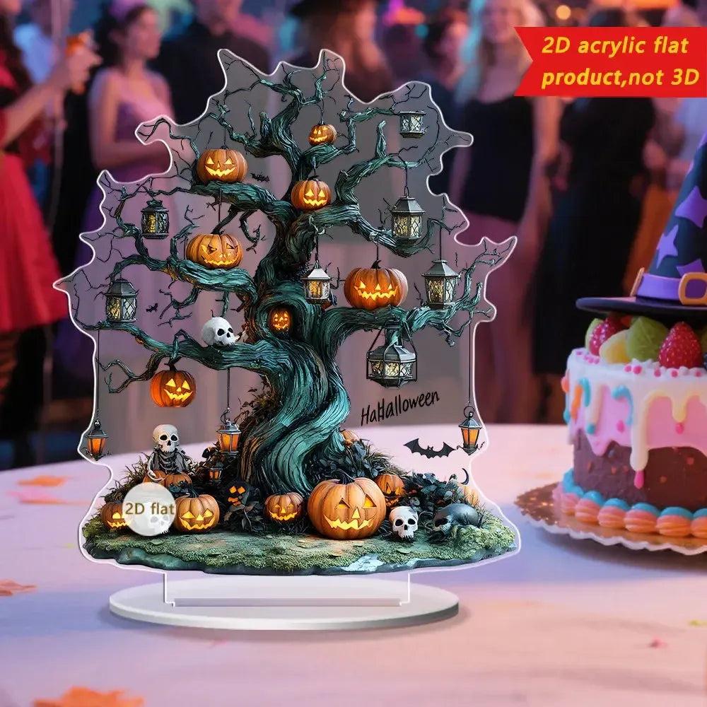 2D Acrylic Spooky Pumpkin Ghost Tree of life Halloween Desktop Ornaments-MoonChildWorld