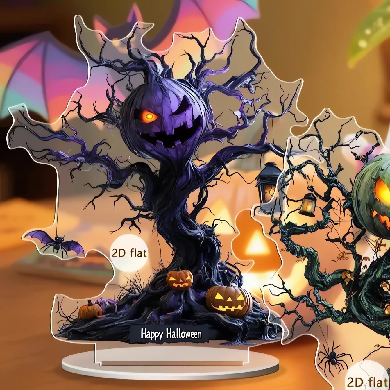 2D Acrylic Spooky Pumpkin Ghost Tree of life Halloween Desktop Ornaments-MoonChildWorld