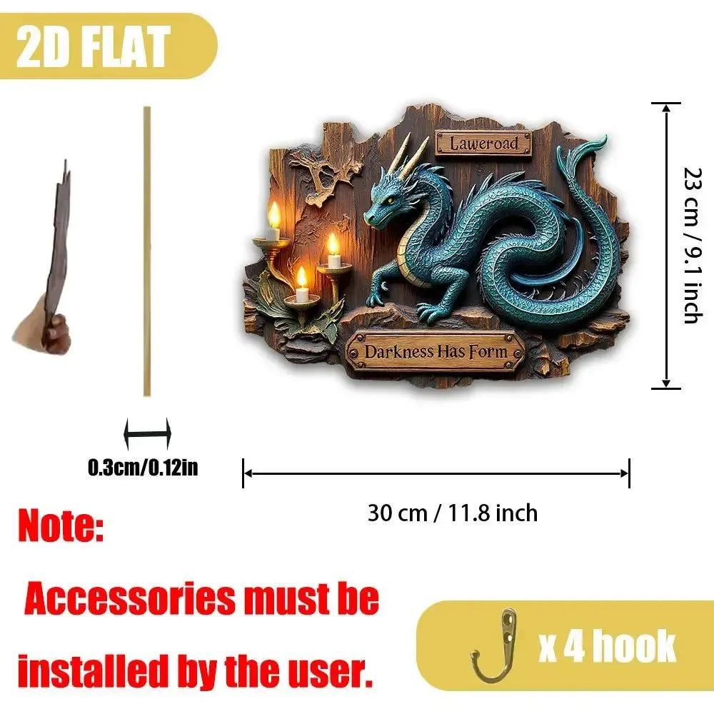 2D Blue Dragon Wooden Key Holder with Four Metal Hooks-MoonChildWorld