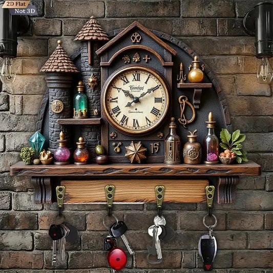 2D Flat Vintage Castle Magic Key Rack - Witchy Key Holder 4 Metal Hooks for Witch Wall Decor-MoonChildWorld