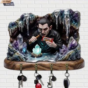 2D Gothic Vampire Dracula Key Holder 4 Metal Hooks - Halloween Wood Key Rack-MoonChildWorld