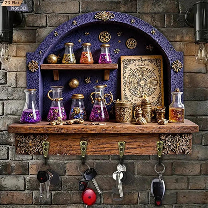 2D Magic Witchy Potion Wood Key Rack - Witchcraft Key Holder 4 Metal Hooks for Wicca Wall Decor-MoonChildWorld