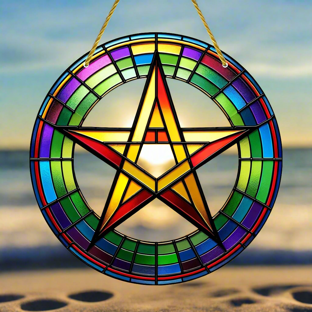 Vibrant Pentacle Suncatcher Wicca Pagan Acrylic Sign-MoonChildWorld