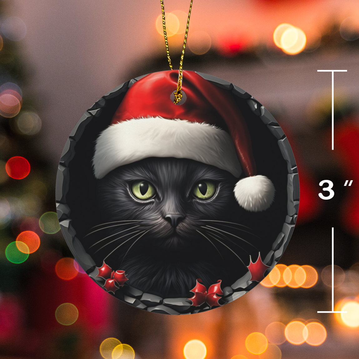Black cat 3D Christmas Ceramic Ornaments-MoonChildWorld