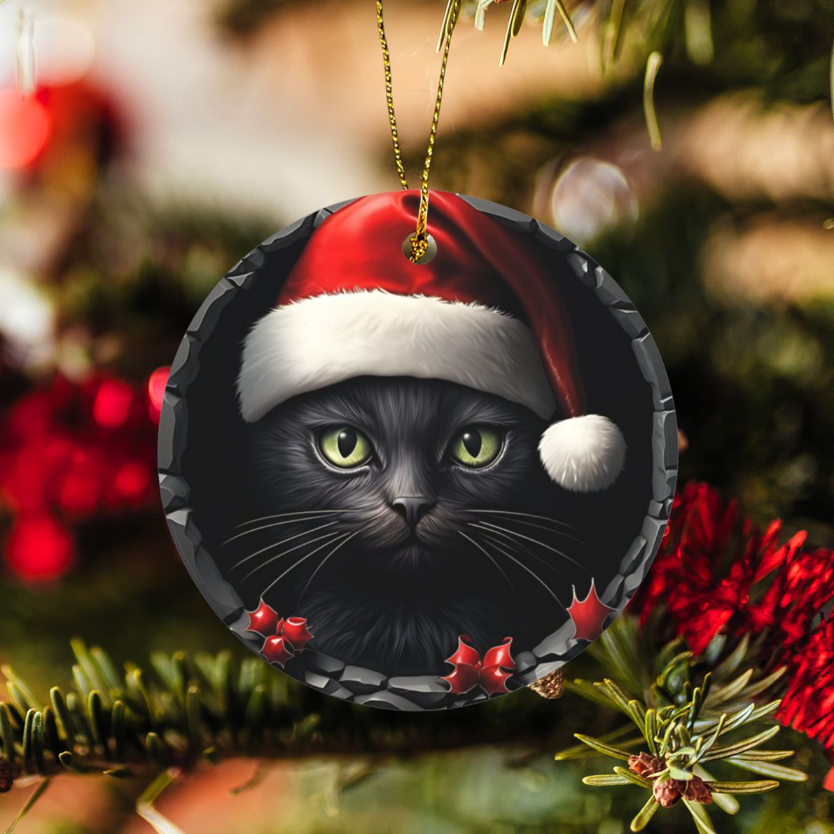 Black cat 3D Christmas Ceramic Ornaments-MoonChildWorld