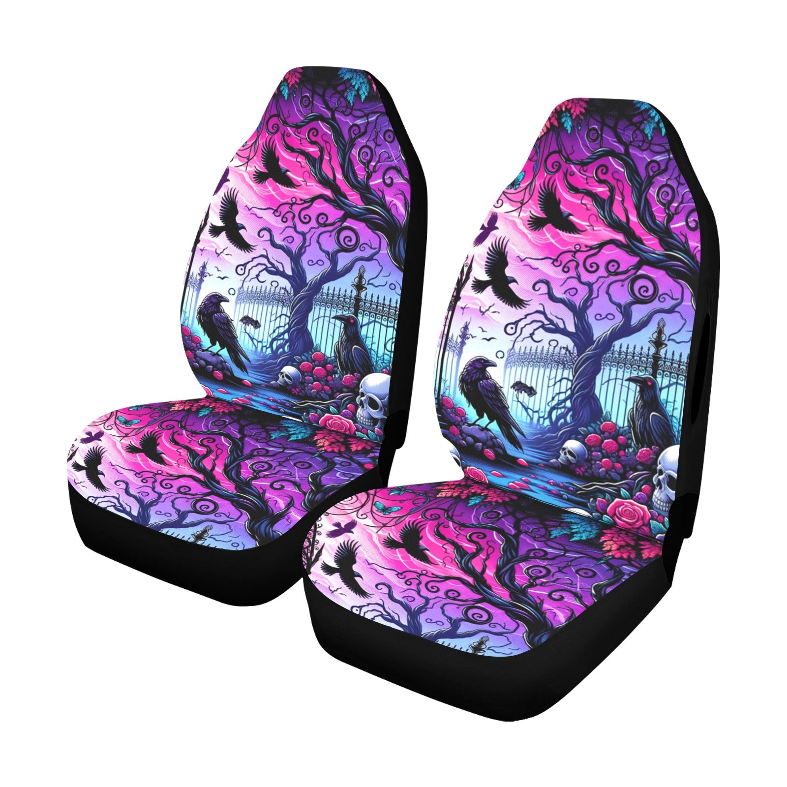 Halloween Skulls Black ravens Gothic Car Seat Covers-MoonChildWorld