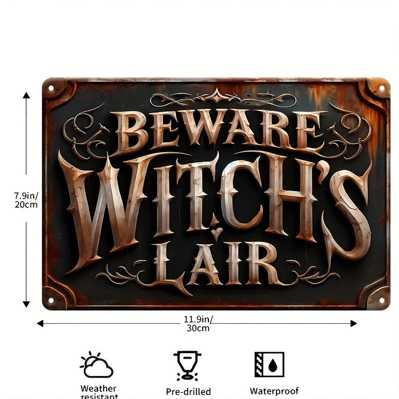 Beware Witch's Lair Metal Sign Witch Wall Decor Halloween Welcome Sign-MoonChildWorld