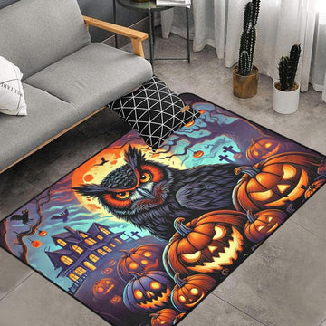 Pumpkin Owl Area Rug Witchy Owl Gothic Carpet for Halloween-MoonChildWorld