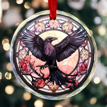 Gothic Crow Ornament Black Raven Glass Christmas Ornament-MoonChildWorld