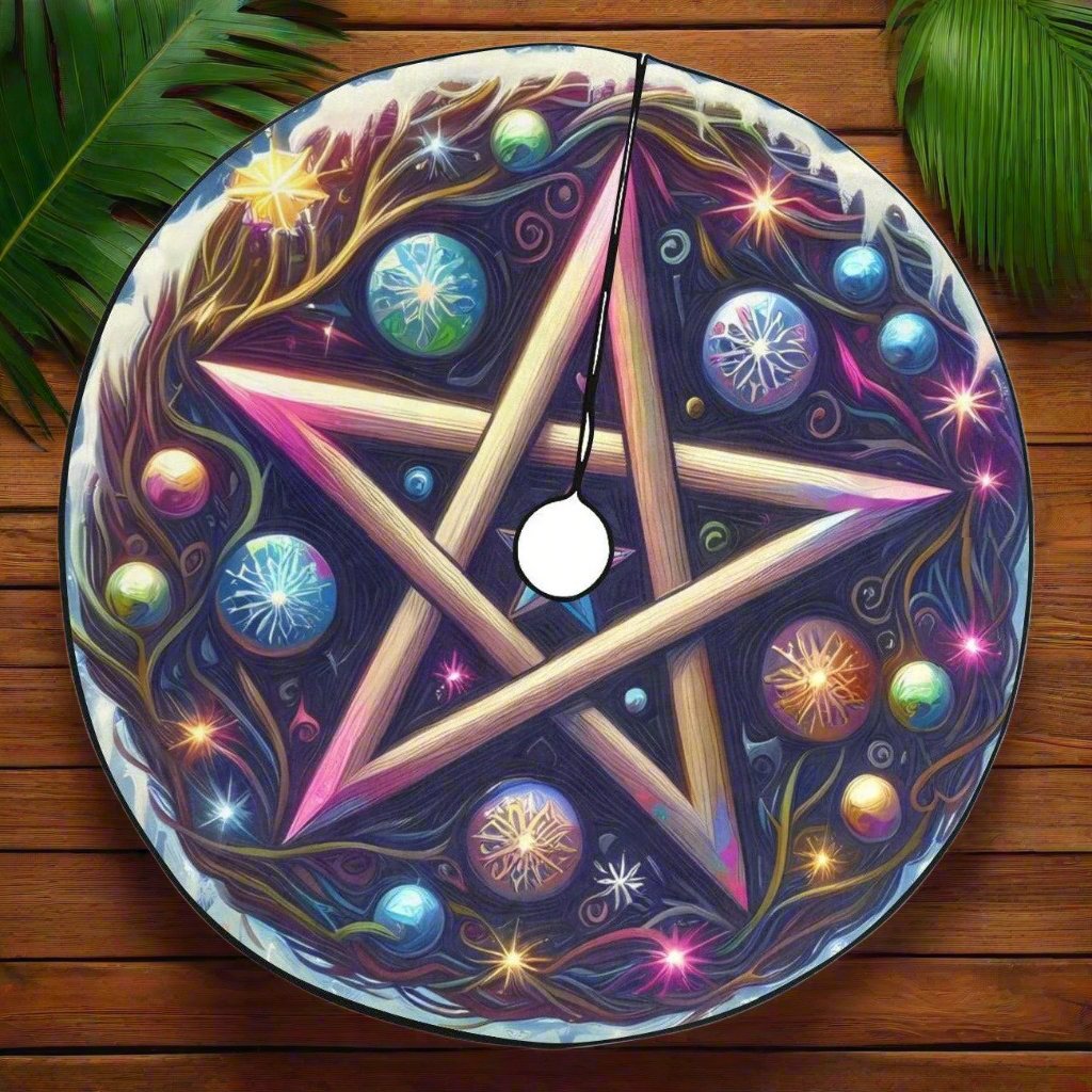 Magic Pentacle Wicca Pagan Christmas Tree Skirt for Yule Decor-MoonChildWorld