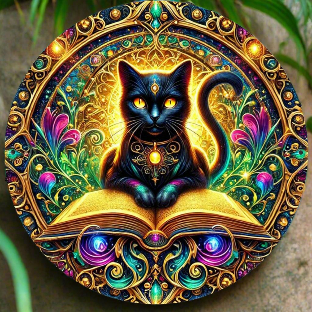 Wicca Magic Black Cat Metal Sign for Witchy Christmas Wall Decor-MoonChildWorld