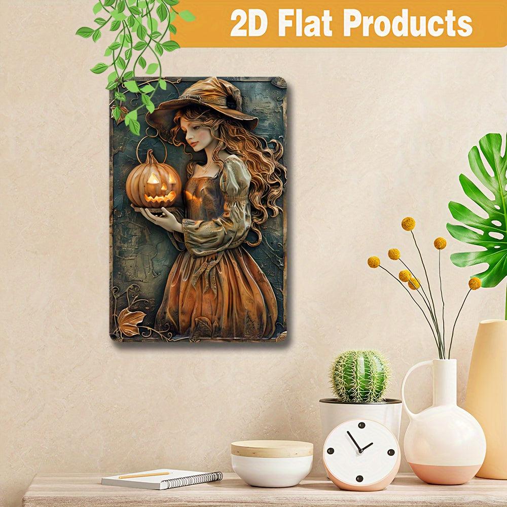 Pumpkin Lantern Witch Halloween Wall Hanging Witchy Metal Sign Spooky Home Decor-MoonChildWorld