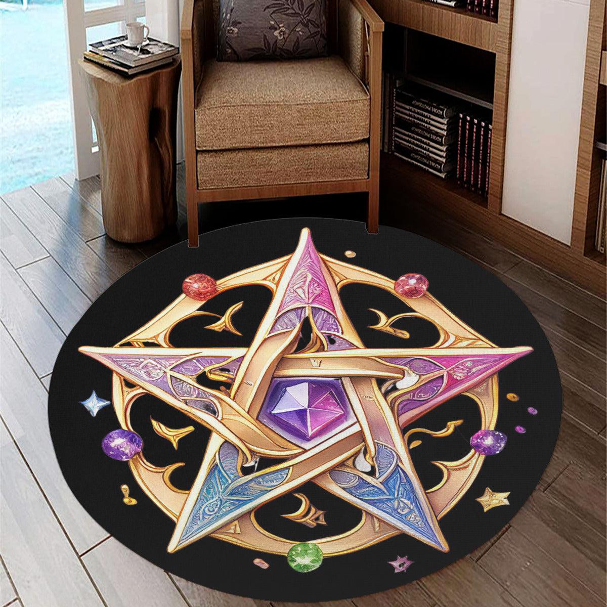 Wicca Pentacle Round Rug Witchcraft Rug-MoonChildWorld