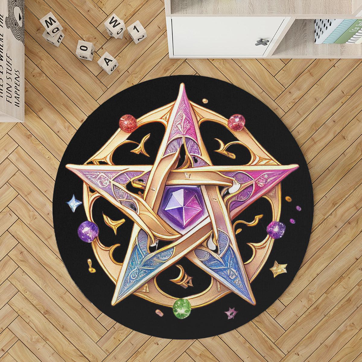 Wicca Pentacle Round Rug Witchcraft Rug-MoonChildWorld