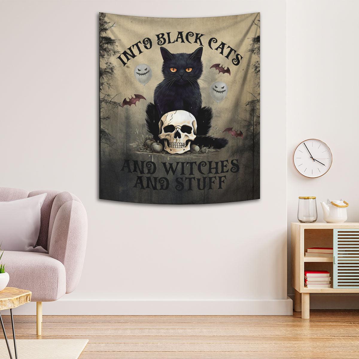 Skull Black Cat Tapestry Gothic Halloween Wall Hanging-MoonChildWorld