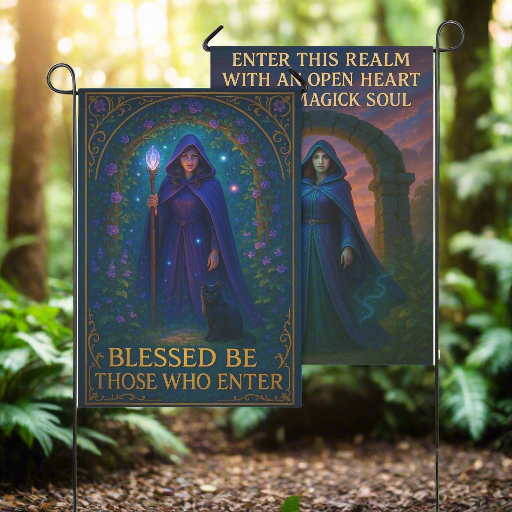 Welcome Witch Garden Flag and Wiccan House Flag - Mystical Outdoor Decor-MoonChildWorld
