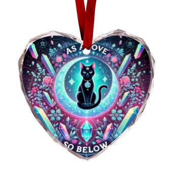 Moon Black Cat Wicca Christmas Heart-Shaped Crystal Glass Ornament