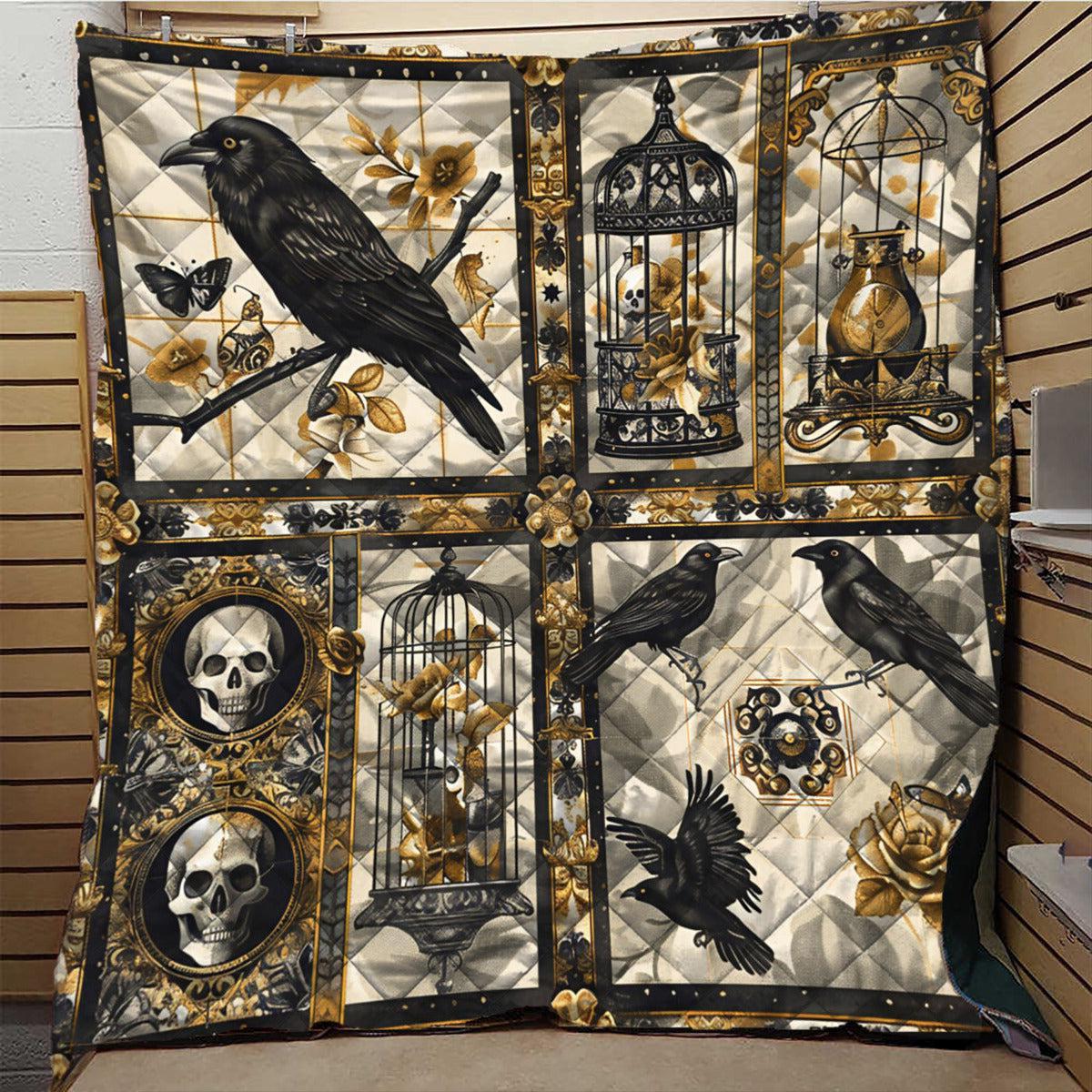 Witchy Cow Quilt Blanket Skull Raven Gothic Blanket-MoonChildWorld