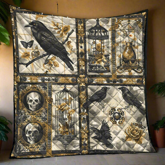 Witchy Cow Quilt Blanket Skull Raven Gothic Blanket