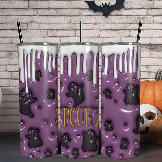 Spooky Ghost Halloween Skinny Tumbler with Lid and Straw