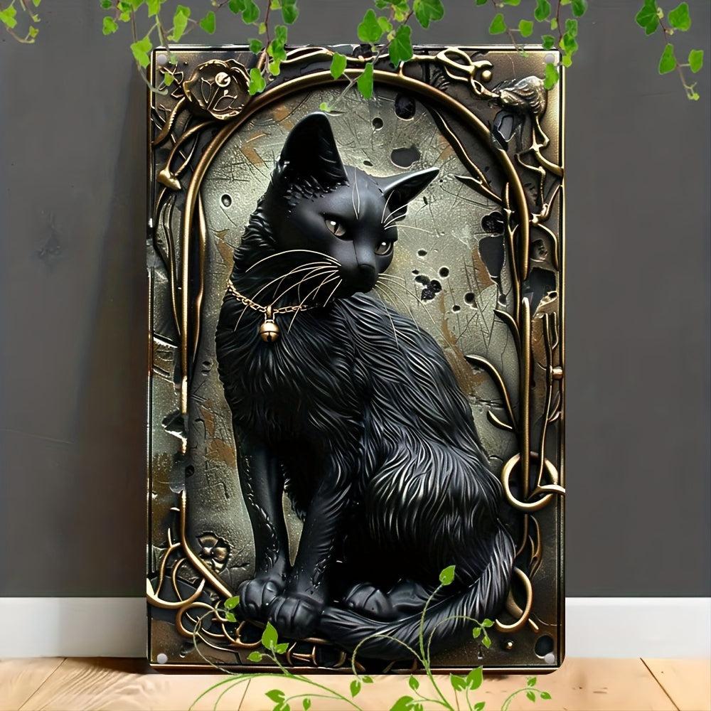 Black Cat Wall Art Occult Cat Metal Sign-MoonChildWorld