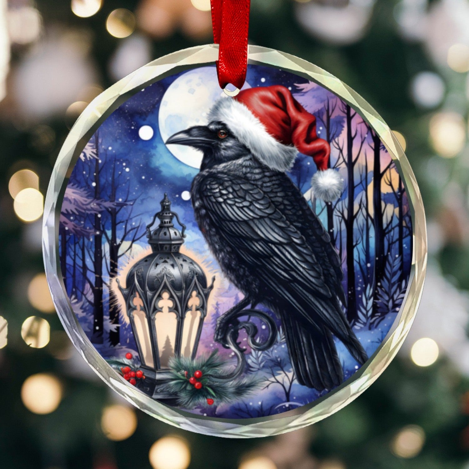 Gothic Crow Christmas Ornament Witchy Raven Glass Christmas Ornament-MoonChildWorld