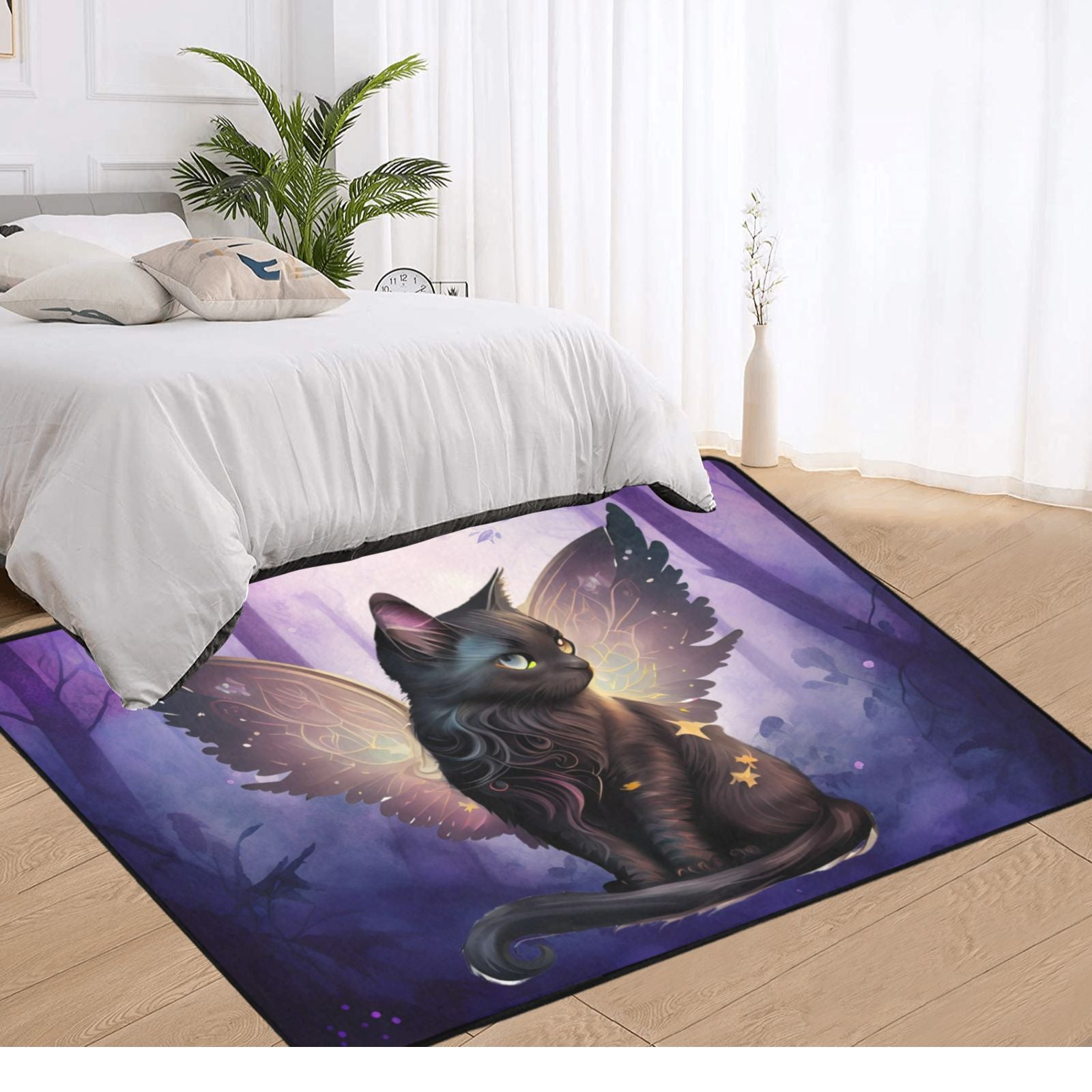 Gothic black cat area rug Halloween rug-MoonChildWorld